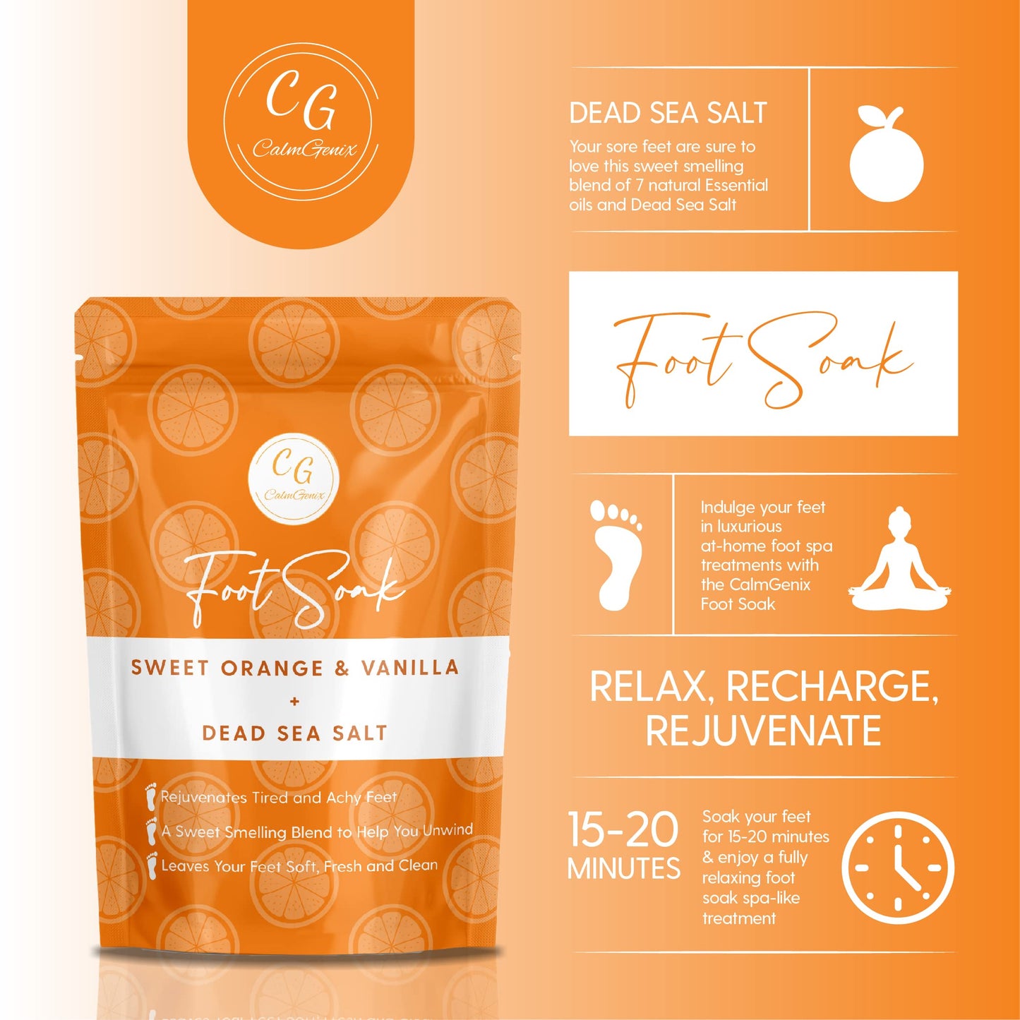 CalmGenix Foot Soak with Sweet Orange & Vanilla + Dead Sea Salt