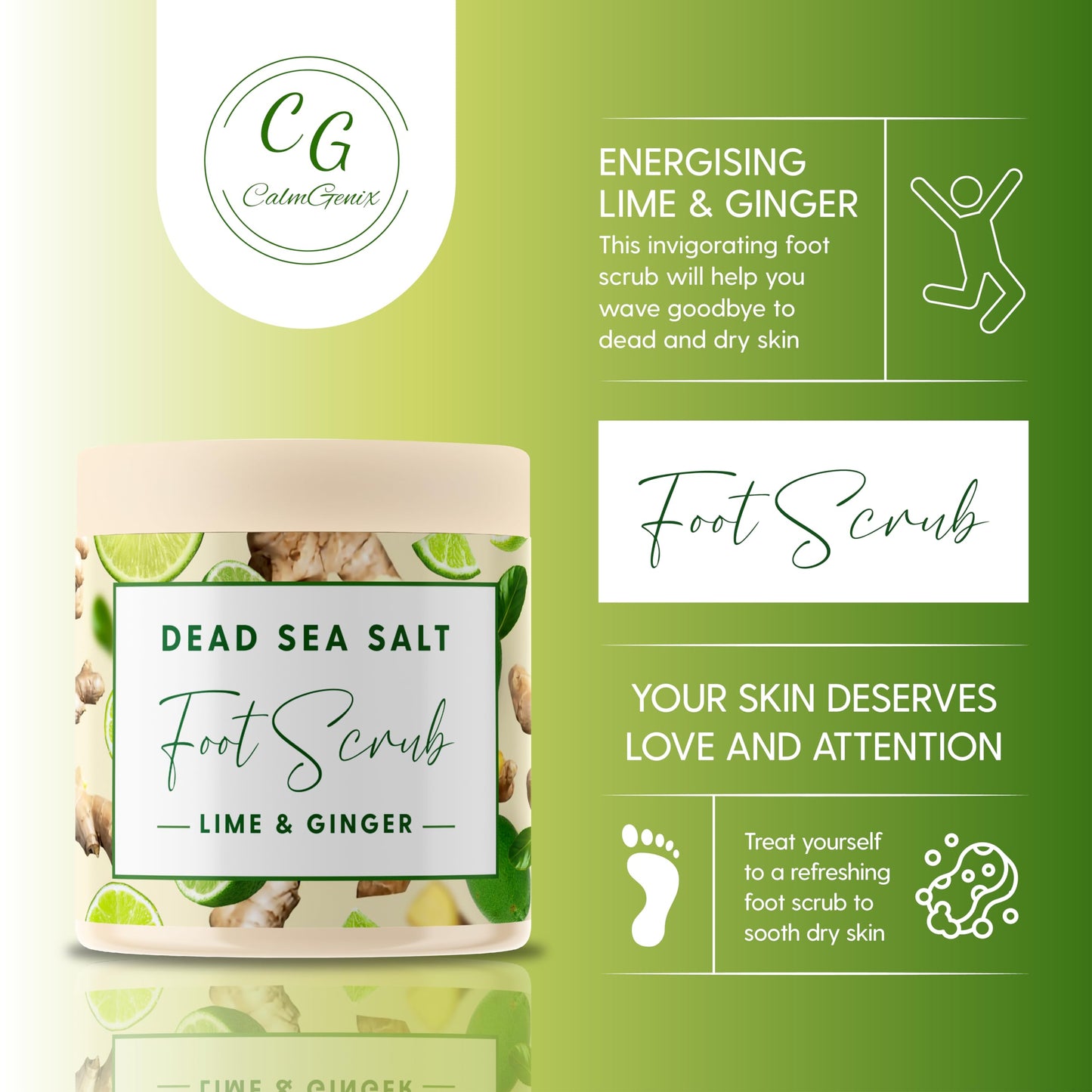 CalmGenix Lime & Ginger Dead Sea Salt Exfoliating Foot Scrub